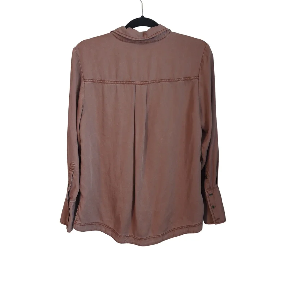 Free People Under Your Spell Tencel Blouse Long Sleeve Lace-Up Top Sz Small